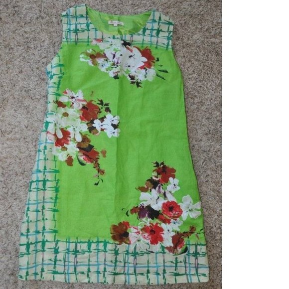 Womens Italian Summer Dress Sweet Miss Large Green Plaid Floral Scoopneck - Picture 1 of 5